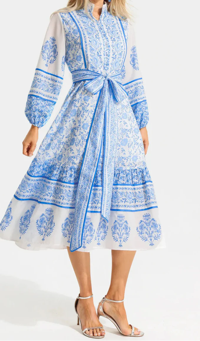 Carlee Floral Lantern Sleeve Midi Dress