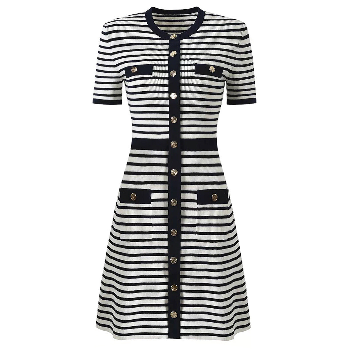 Denise Striped Button-Front Dress