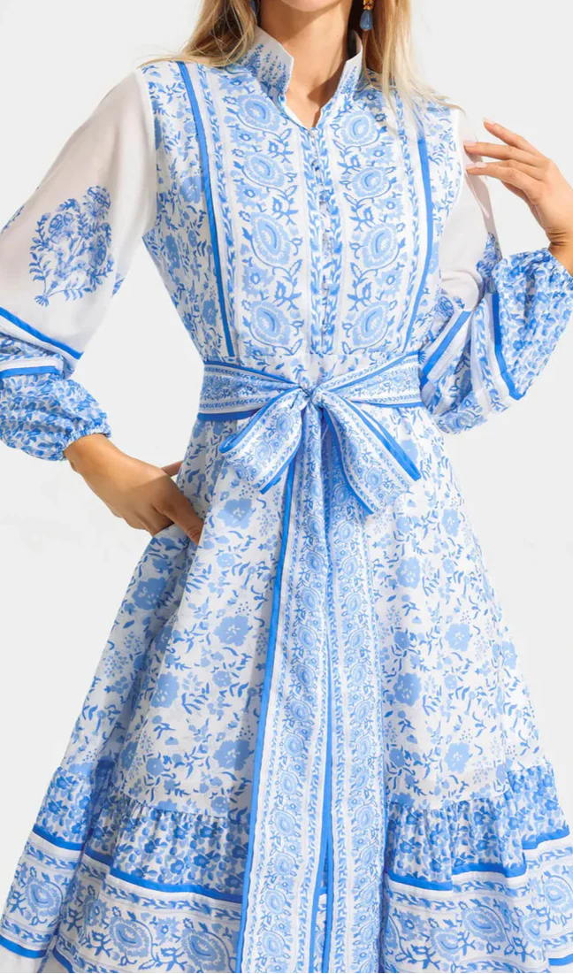 Carlee Floral Lantern Sleeve Midi Dress