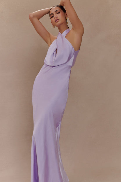 Phyllis Satin Halter Maxi Dress - Lilac
