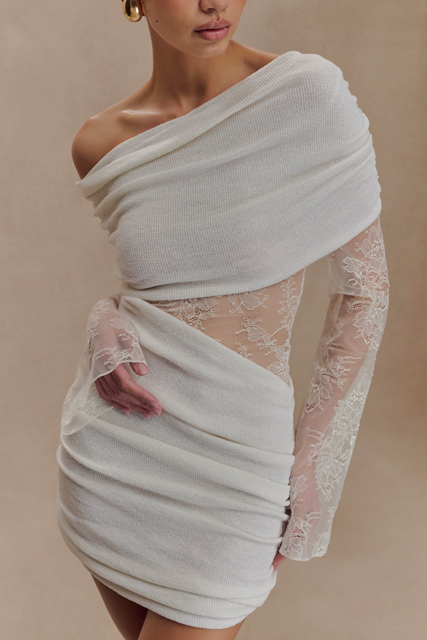 Luxie Lace Knit Mini Dress - Ivory