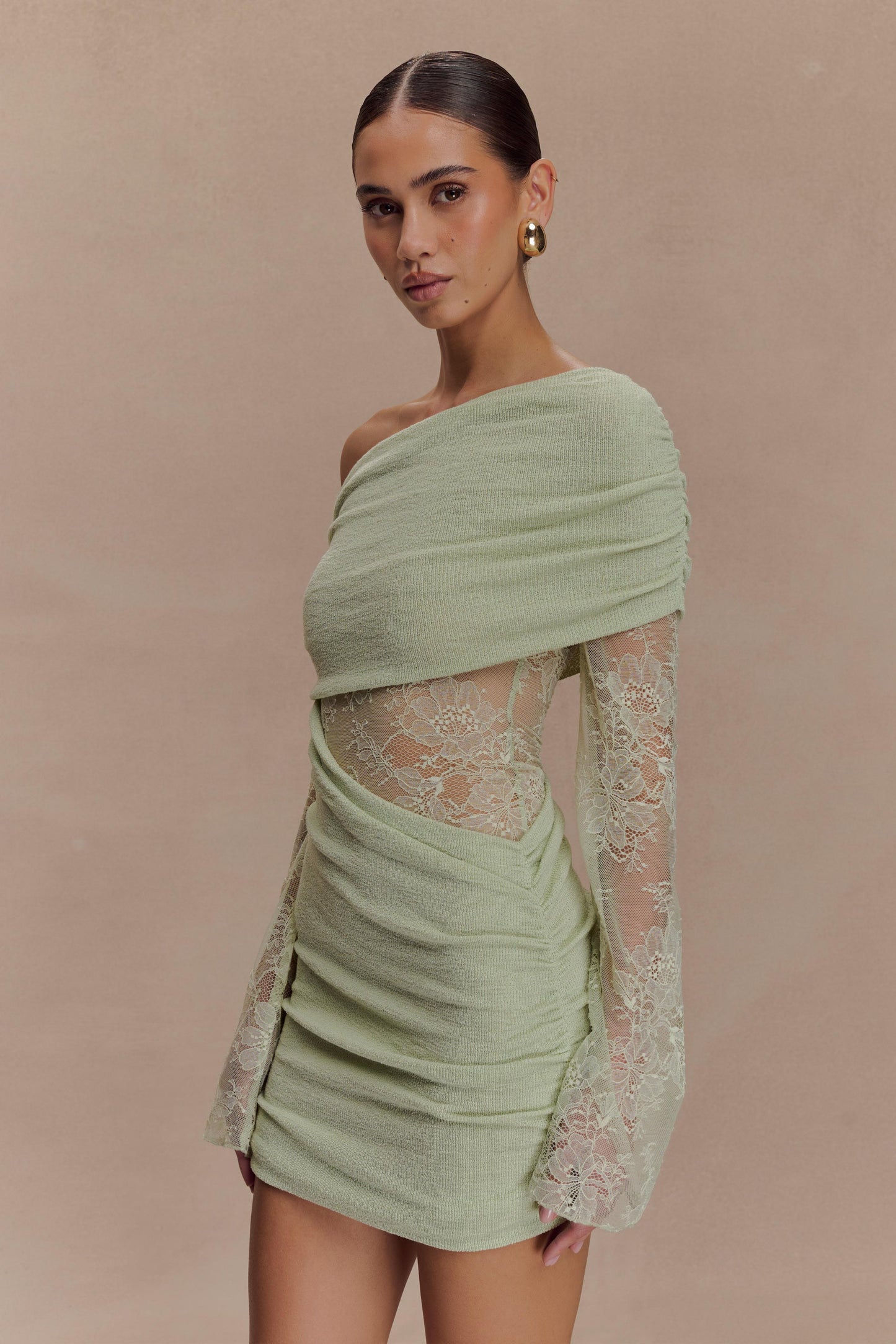 Luxie Lace Knit Mini Dress - Pastel Green