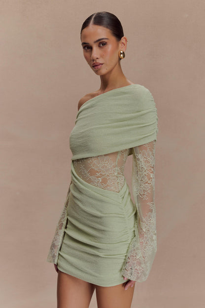 Luxie Lace Knit Mini Dress - Pastel Green