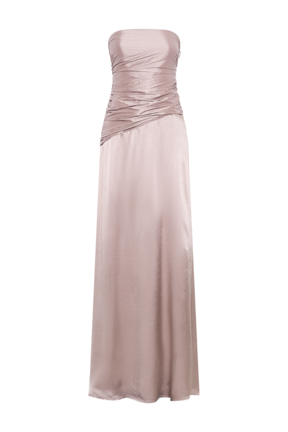 Serena Strapless Taffeta Maxi Dress - Bronze Taupe