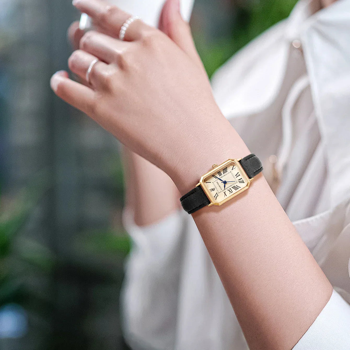 Octavia Square Face Leather Banded Watch