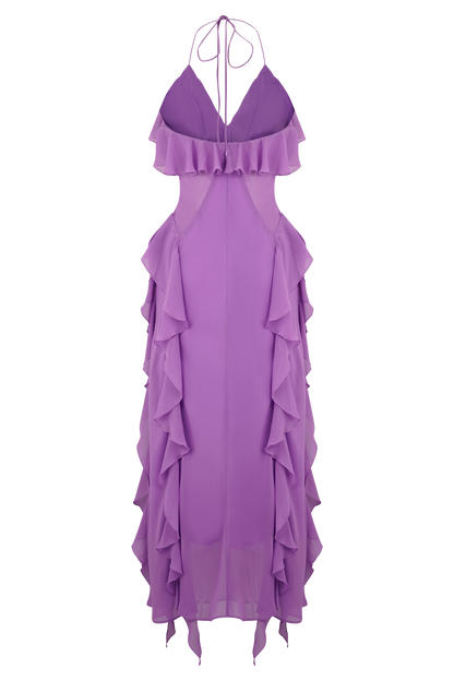Aleyna Chiffon Ruffle Midi Dress - Purple
