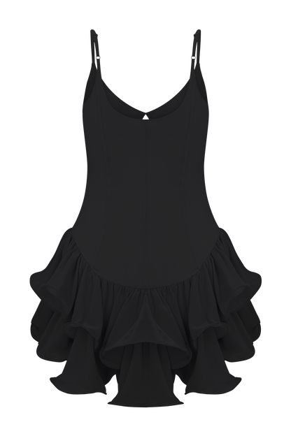 Calantha Ruffle Mesh Mini Dress - Black