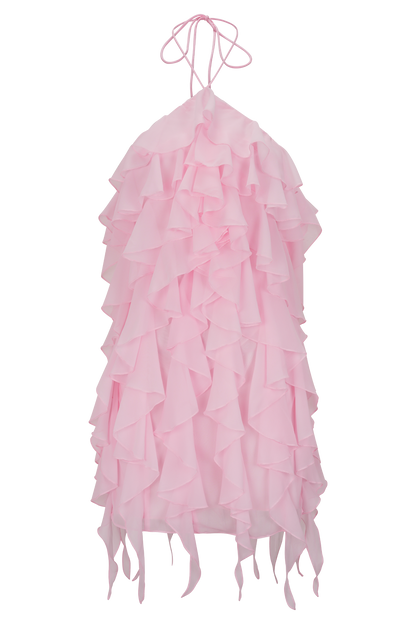 Marigold Ruffle Halter Mini Dress - Powder Pink
