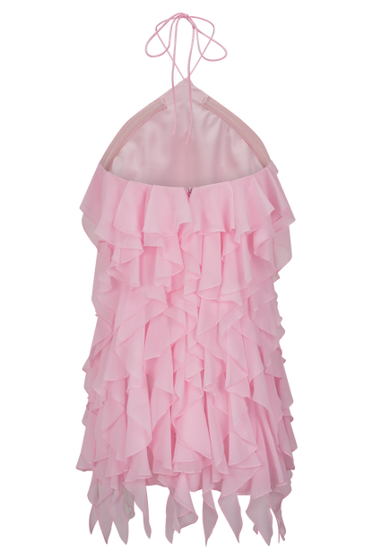 Marigold Ruffle Halter Mini Dress - Powder Pink