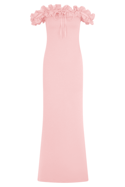 Nova Ruffle Off Shoulder Maxi Dress - Ballet Pink