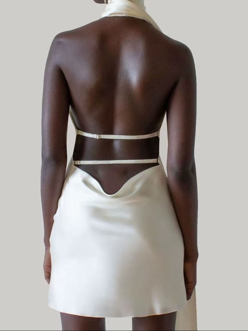 Aphrodite Backless Satin Mini Dress