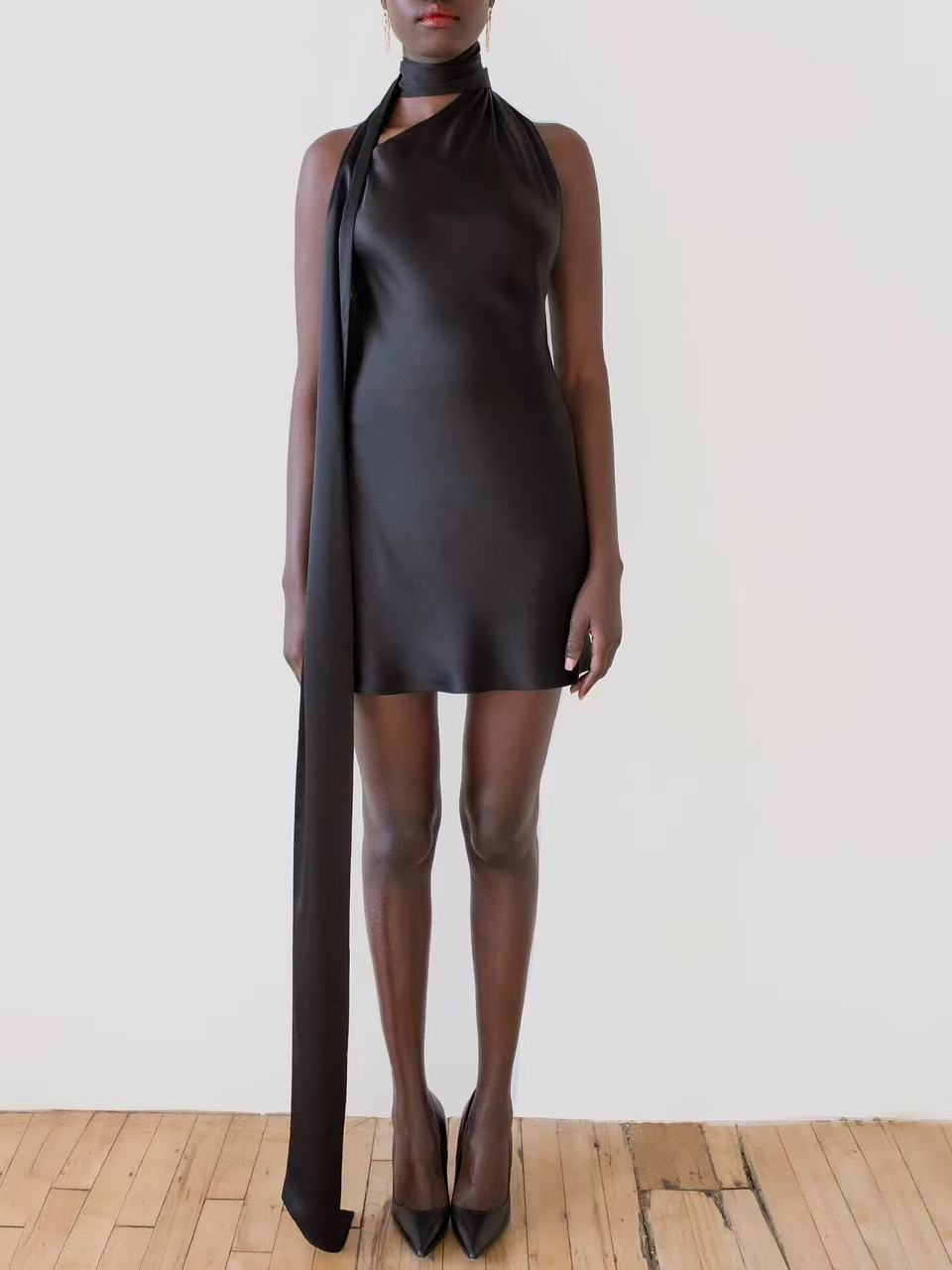Aphrodite Backless Satin Mini Dress
