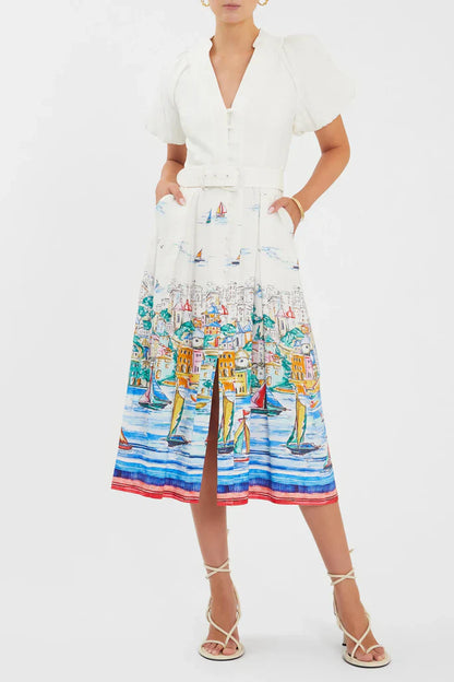 Portofina Puff Sleeve Shirt Dress