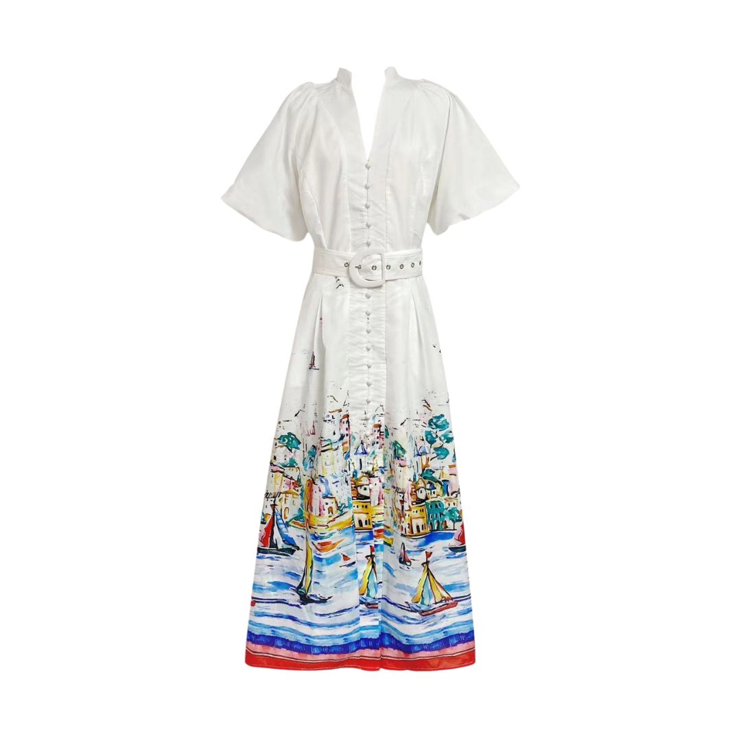 Portofina Puff Sleeve Shirt Dress