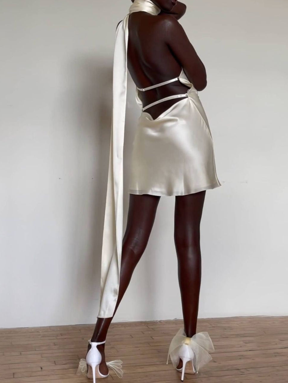 Aphrodite Backless Satin Mini Dress