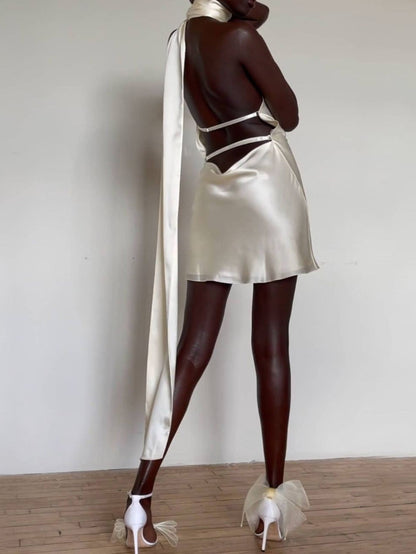 Aphrodite Backless Satin Mini Dress